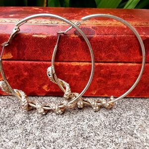 Rhinestone Coiled Snake Hoop Earrings, Large Glam Serpent